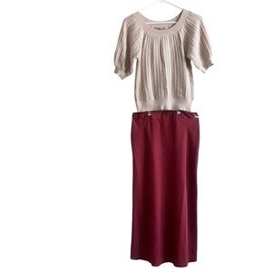 Philosophy Cream Knit Top with  Dark Rose Maxi Skirt